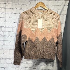 joie Chevron Knit Sweater - Cream, Pink, and Brown NWT